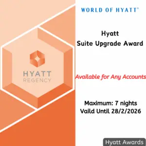 Hyatt Suite Upgrade Award-up to 7 consecutive nights