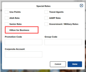 Hilton For business Rate