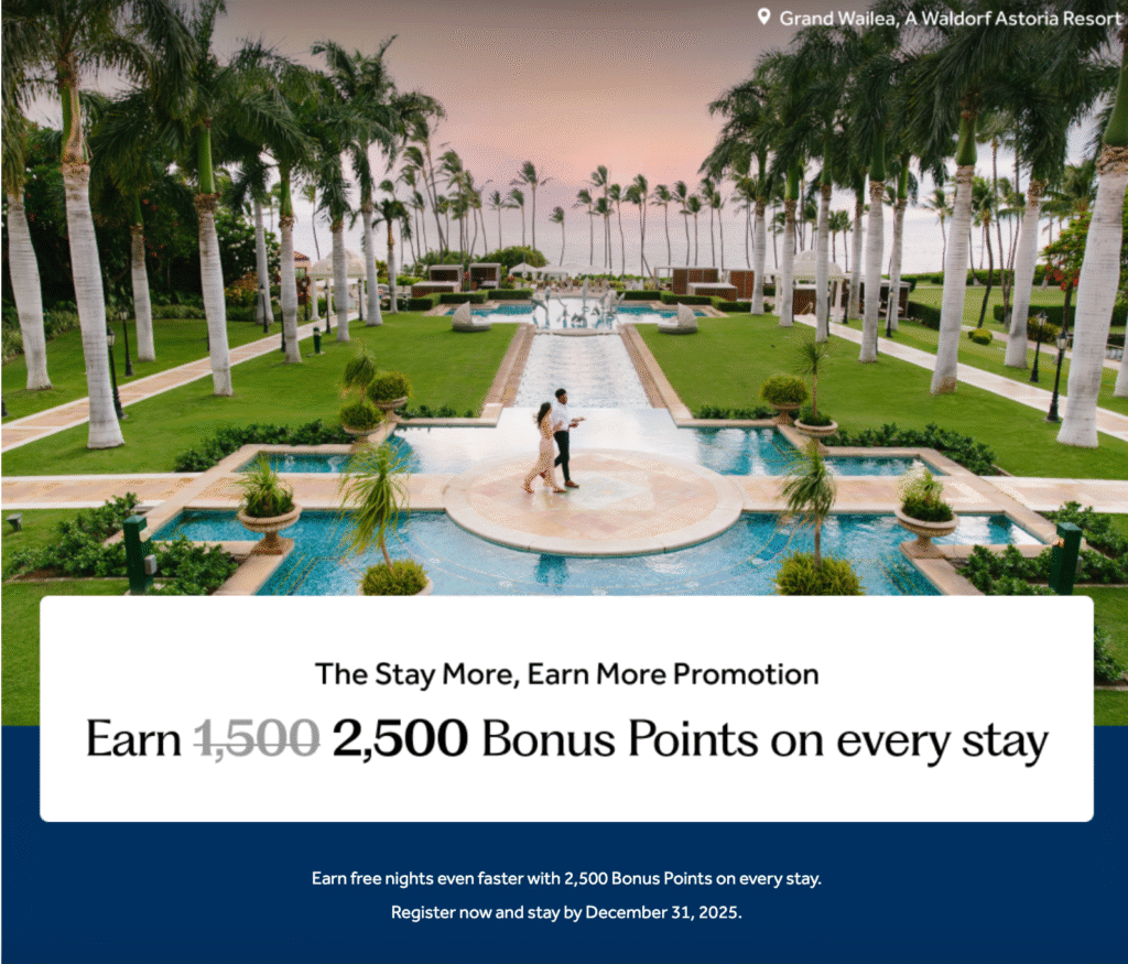 Hilton Honors Q4 2025 promotion offering 2,500 bonus points per stay during holiday season
