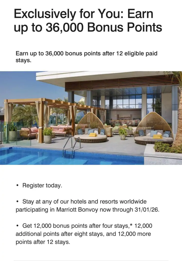 Various Marriott Bonvoy targeted promotional offers with significantly higher bonus potential