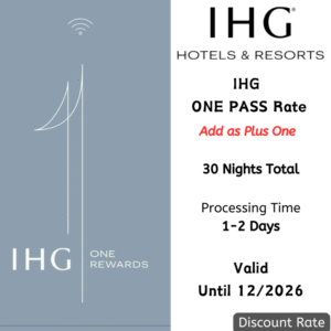 IHG One Pass Rate - As Plus One, 30 Nights Package, Valid Until 12/2026