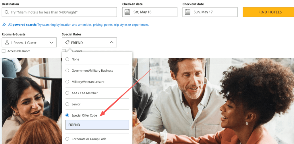 How to use Hyatt FRIEND code for Friends and Family Rate