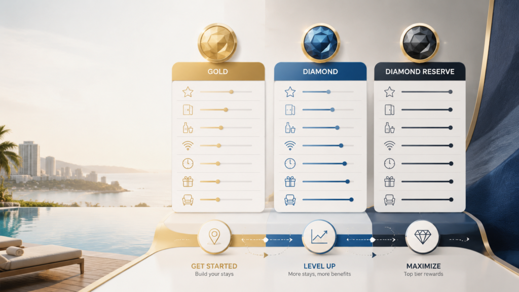 Hilton Elite Status guide 2026 showing Gold Diamond and Diamond Reserve paths